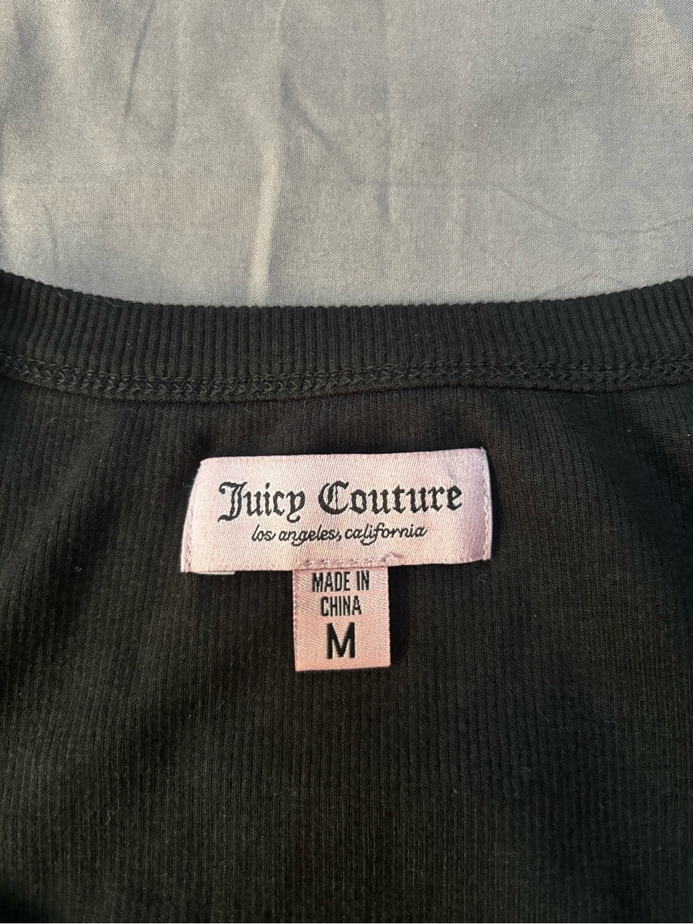 Juicy Couture Black Crystal 'Juicy' Logo Ribbed Baby tee - Picture 3 of 4